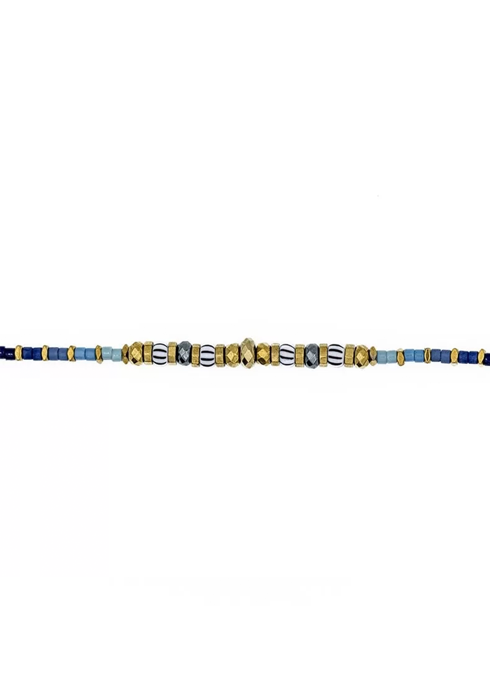 Bracelet 3 Tours Ou Collier Wave Slim Bleu - Têtes Blondes