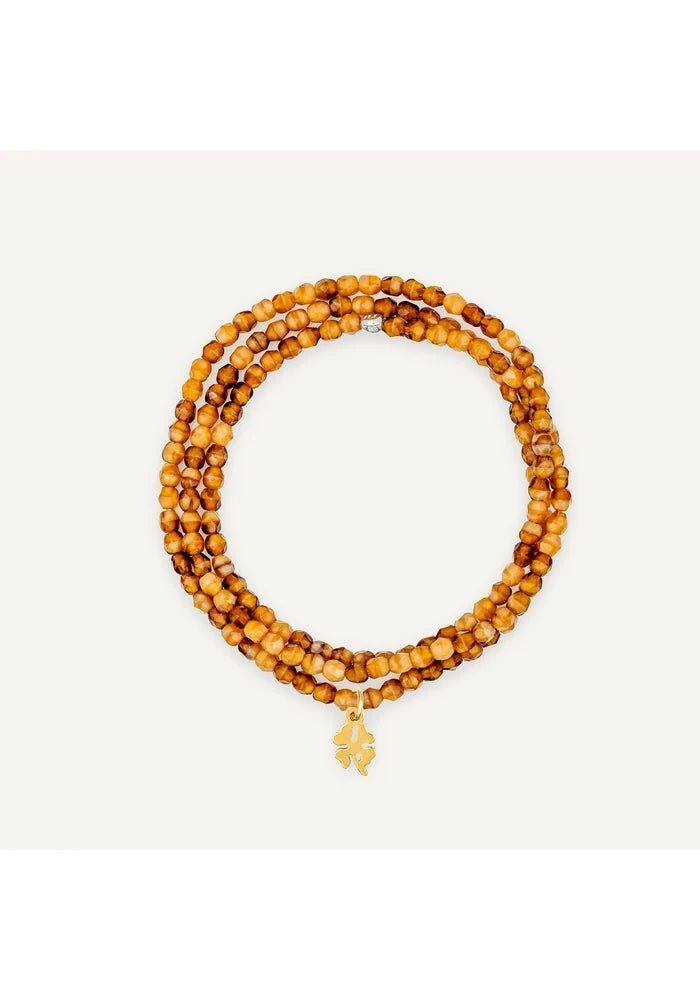 Bracelet 3 Tours Ou Collier Caramel pendentif Trèfle doré - Têtes Blondes