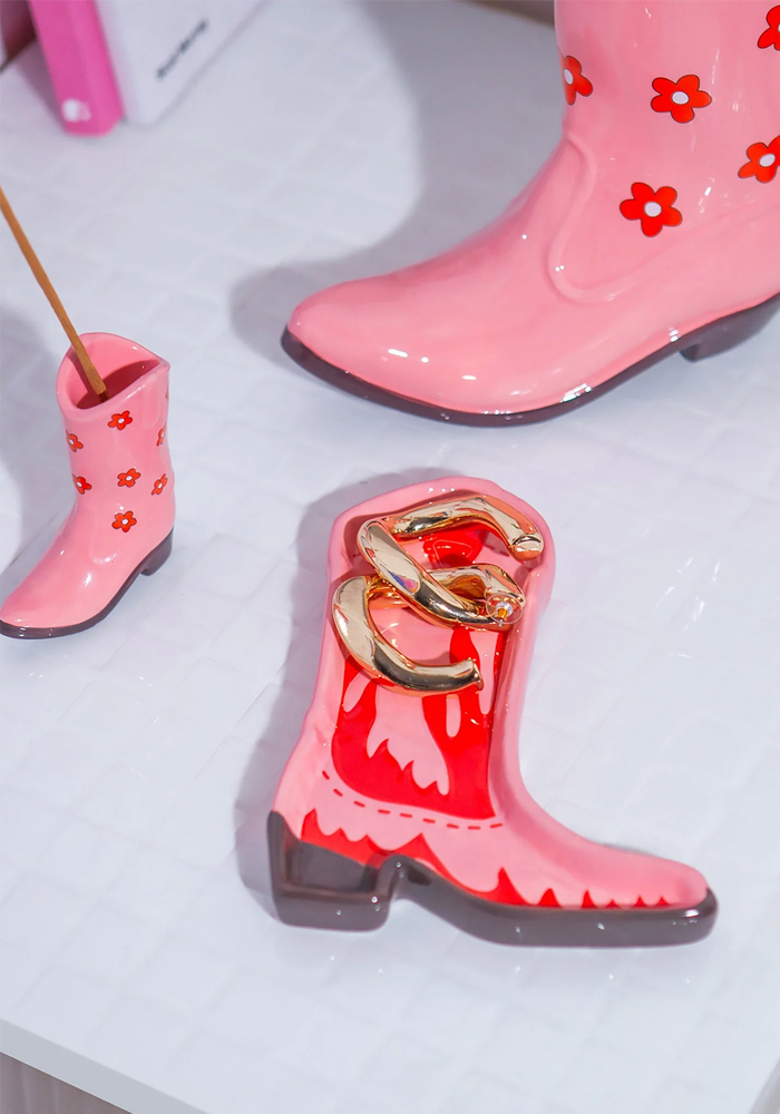 Vide Poche Cowboy Boots Rose Et Rouge - DOIY Design