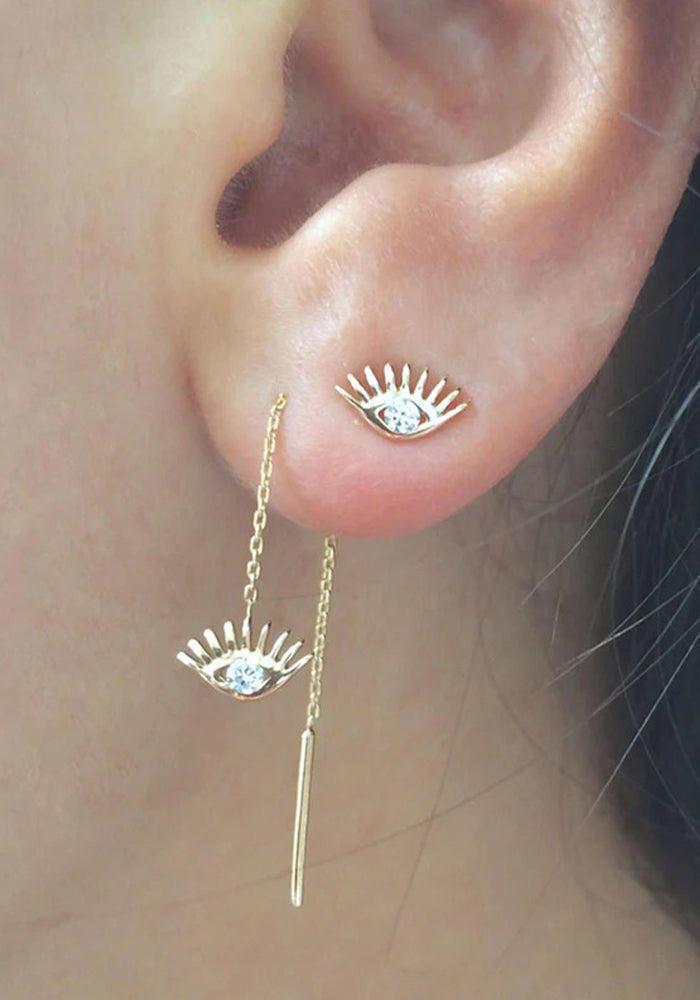 Boucle D'Oreille Evil Eye En Or Rose Et Diamant Blanc - Kismet By Milka