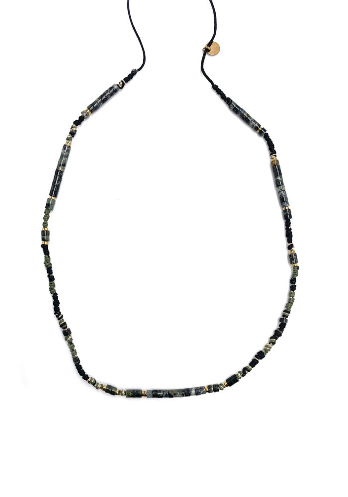 Khaki And Black Woven Necklace
