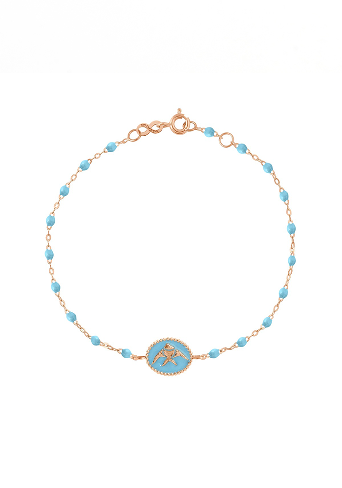 Bracelet Poisson Ange Or Rose & Résine Turquoise 17 cm - Gigi Clozeau