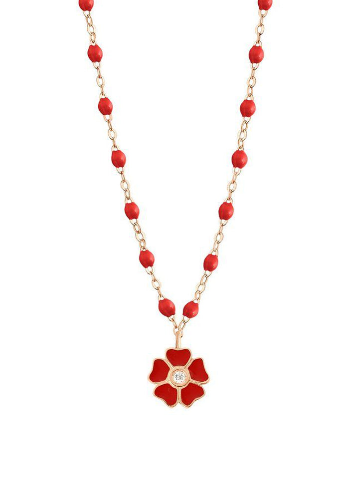 Flower Necklace Rose Gold Diamond And Poppy Resins 42cm