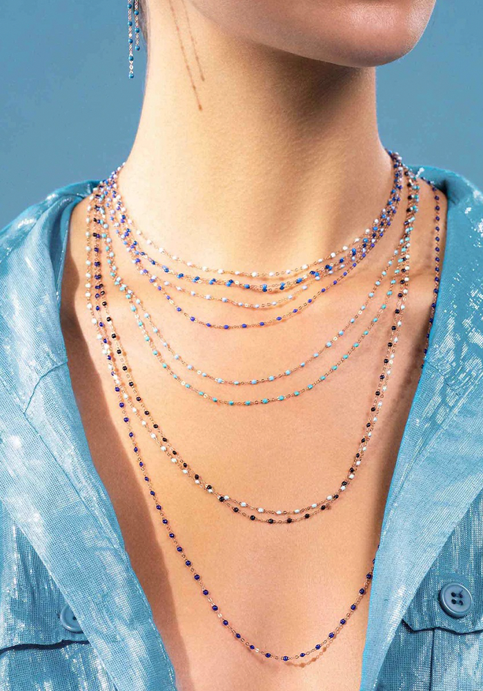 Collar Clásico Gigi Oro Rosa Y Resinas Azul Medianoche 50cm