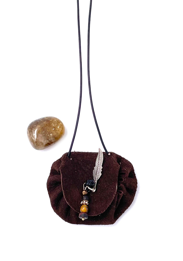 Romy Long Necklace In Feather Brown Suede
