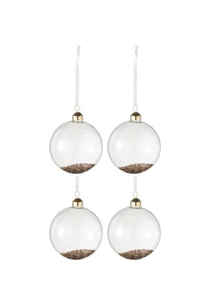  Boite De 4 Boules De Noël Paillettes Dorées