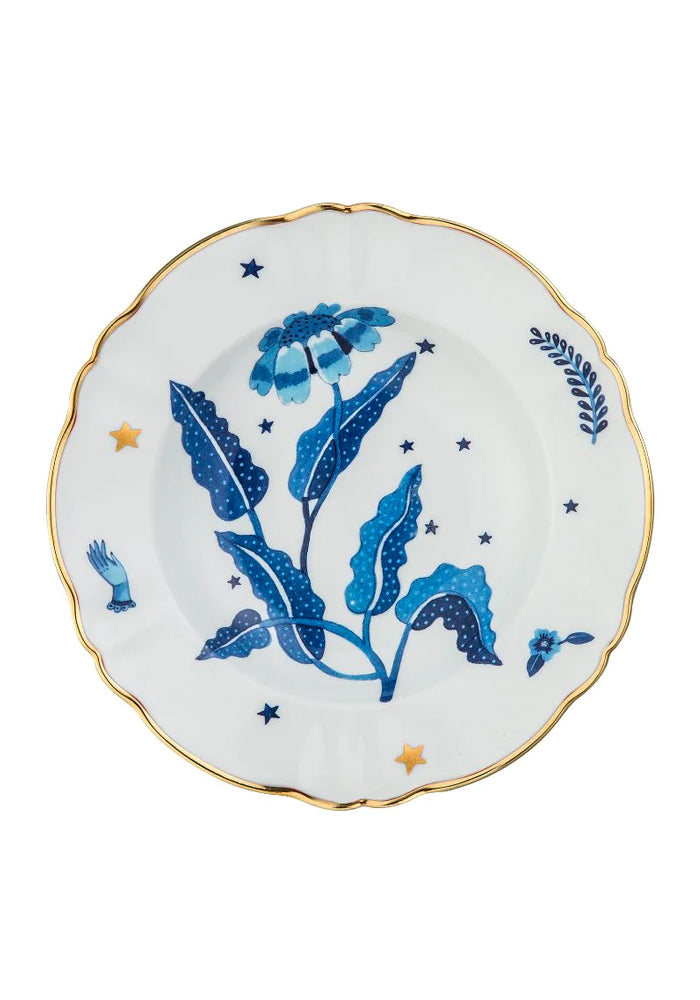 Plato Hondo de Porcelana Flor Azul
