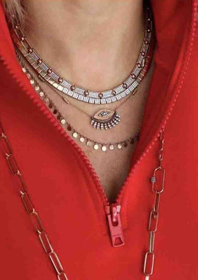  Collier "10Th Eye Large" Or Rose 14 Carats Et Diamants