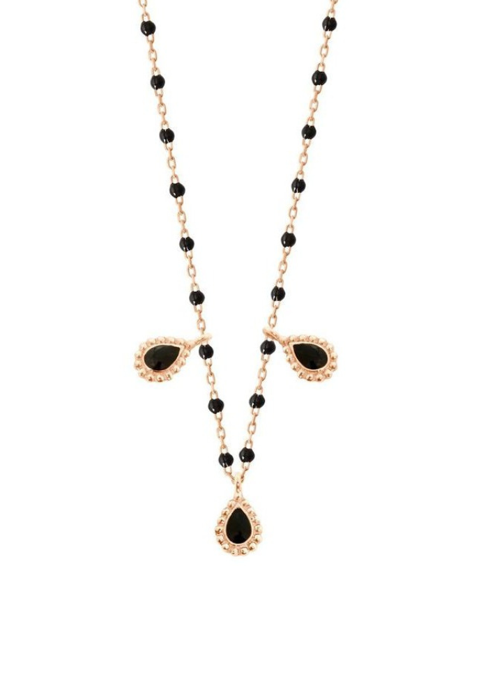 Collier Lucky Cashmere Or Rose Et Résines Noir 42cm