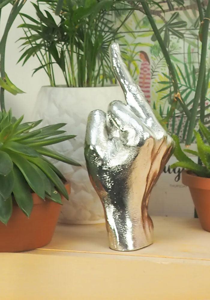 Main The Finger Sculpture Argenté - Bitten