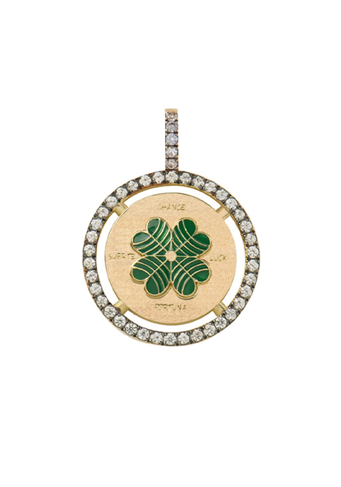 Médaille Mini Lucky Email Vert Et Saphirs Blancs - Feidt
