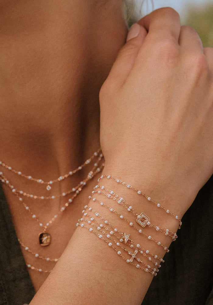 Bracelet Croix Vintage Diamant Or Rose Et Résines Opale 17 cm - Gigi Clozeau