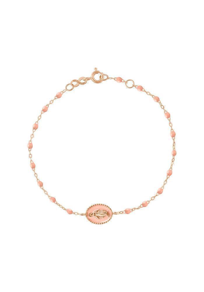 Bracelet Madone Or Rose Et Résines Saumon 17cm