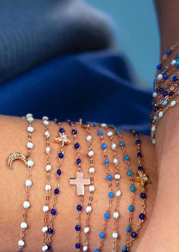  Bracelet Classique Gigi Or Rose Et Résines Bleu Céleste