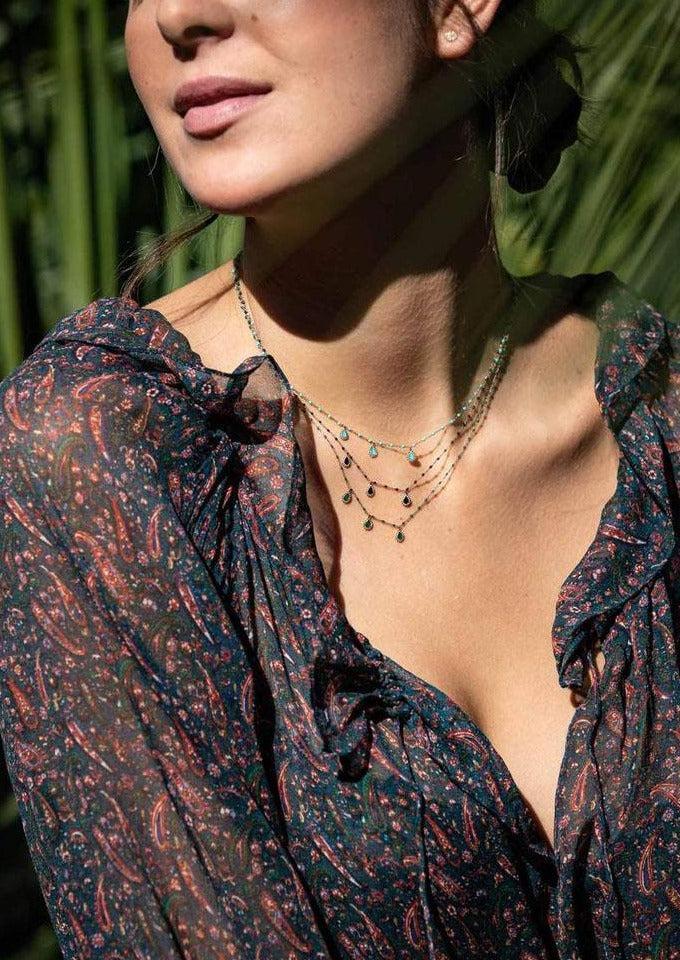  Collier Lucky Cashmere Or Rose Et Résines Vert Émeraude